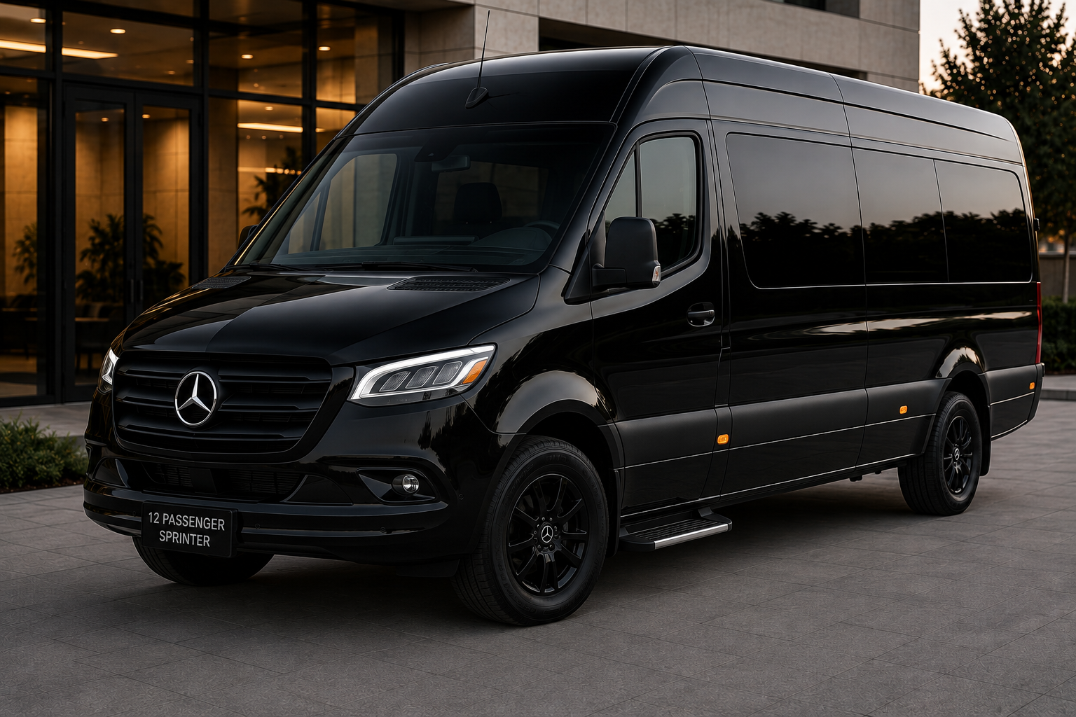 Black 12-passenger Mercedes Sprinter